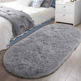 LOCHAS Fluffy Gray Bedroom Rug 2.6' x 5.3', Shaggy Area Rug for Bedroom Bedside, Soft Oval Throw Rugs Carpet for Living Room Kids Girls Home Decor image 0